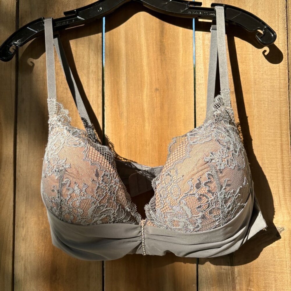 ADORE ME Gray Lace Drape RHINESTONE Trim PUSH UP BRA 38DD